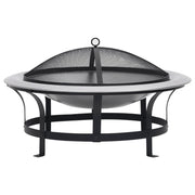 Outdoor Fire Pit With Grill Stainless Steel 29.9"-vidaXL-Urbanheer