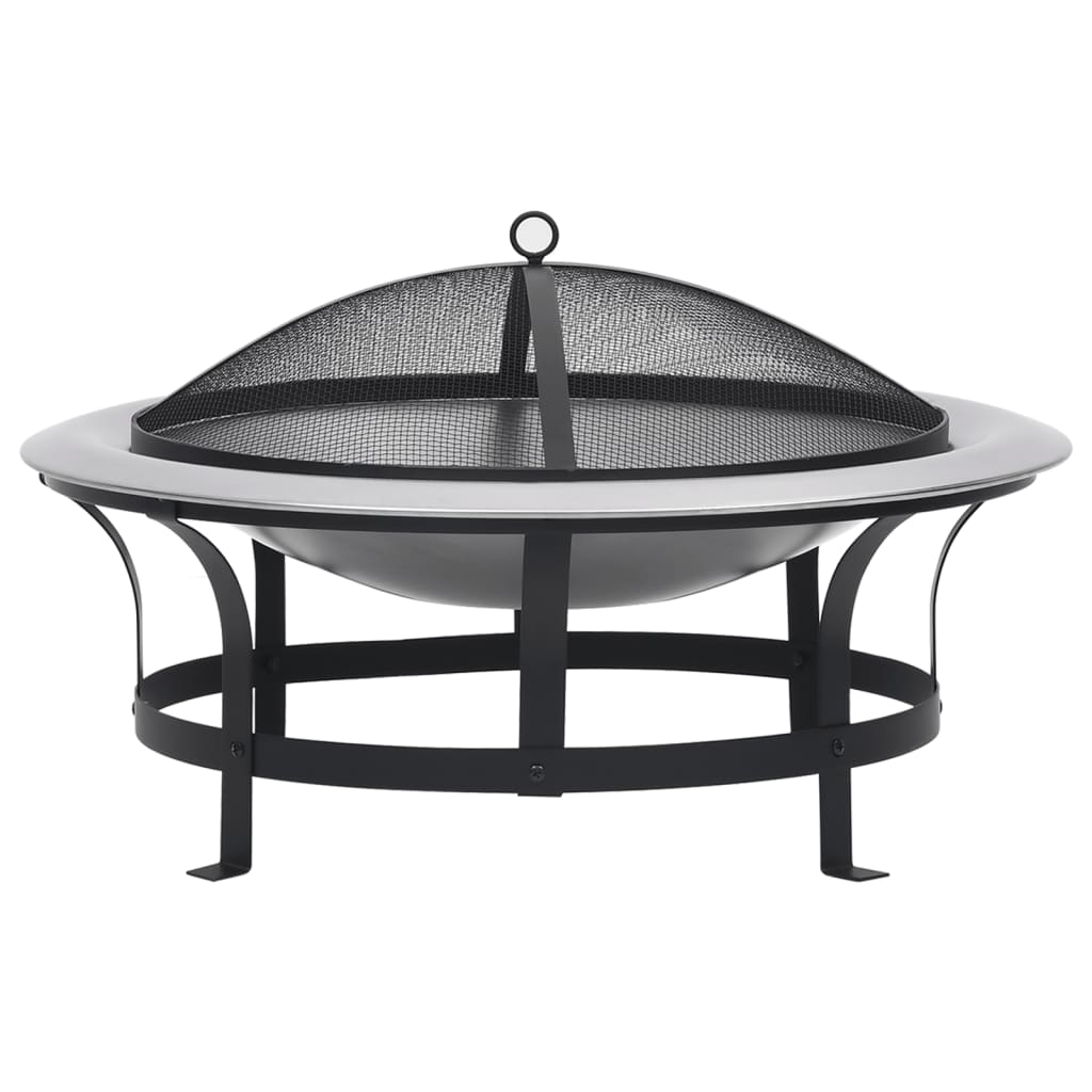 Outdoor Fire Pit With Grill Stainless Steel 29.9"-vidaXL-Urbanheer