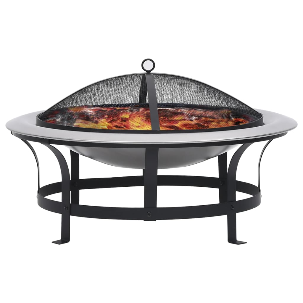 Outdoor Fire Pit With Grill Stainless Steel 29.9"-vidaXL-Urbanheer