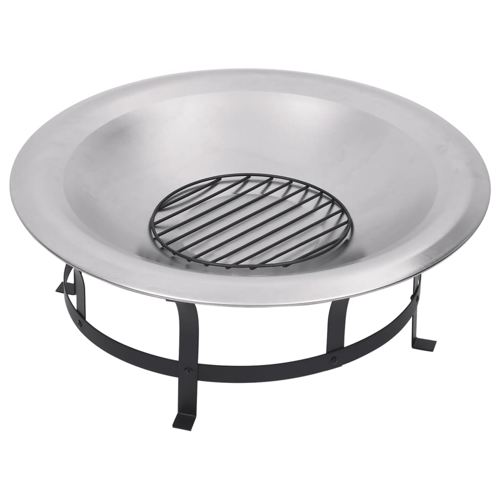 Outdoor Fire Pit With Grill Stainless Steel 29.9"-vidaXL-Urbanheer