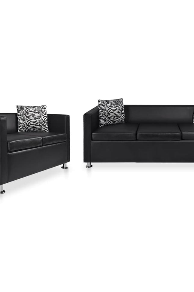 Sofa Set 2-Seater And 3-Seater Black Faux Leather-vidaXL-Urbanheer