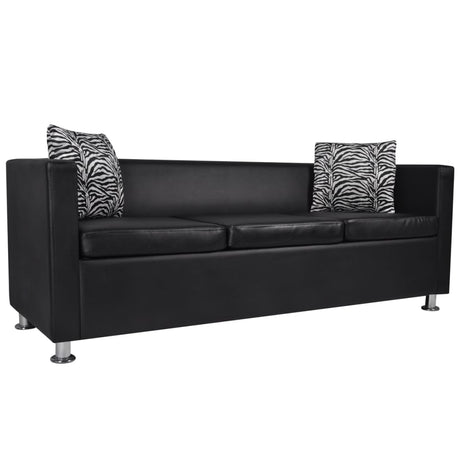Sofa Set 2-Seater and 3-Seater Black Faux Leather