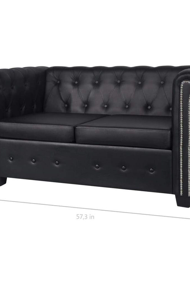 Chesterfield Sofa Set 2-Seater And 3-Seater Black Faux Leather-vidaXL-Urbanheer