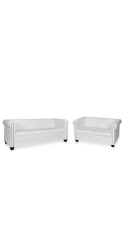Chesterfield Sofa Set 2-Seater And 3-Seater White Faux Leather-vidaXL-Urbanheer
