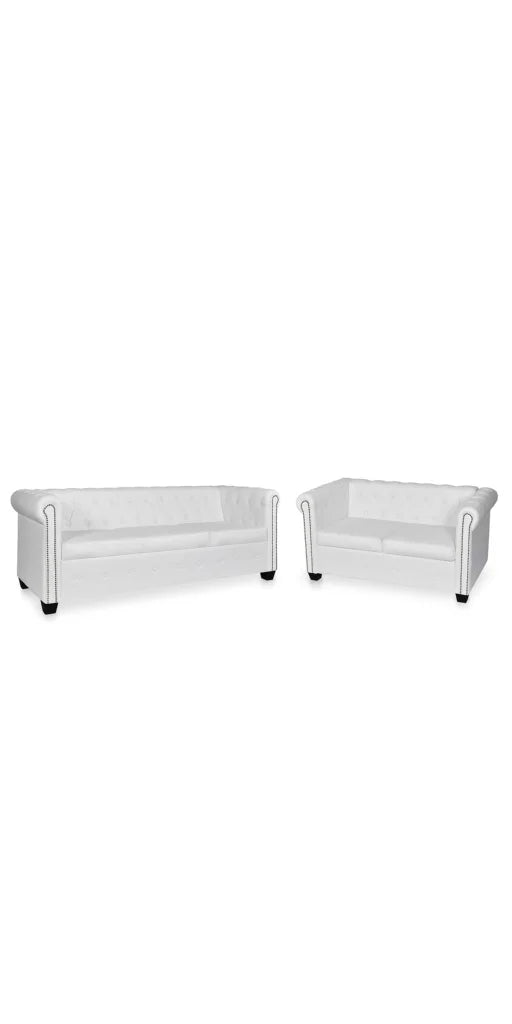 Chesterfield Sofa Set 2-Seater And 3-Seater White Faux Leather-vidaXL-Urbanheer