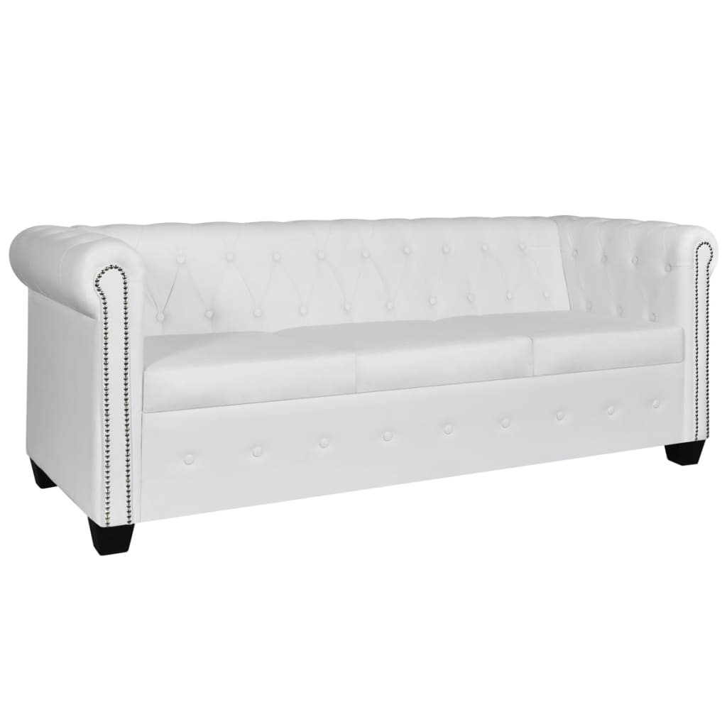Chesterfield Sofa Set 2-Seater And 3-Seater White Faux Leather-vidaXL-Urbanheer