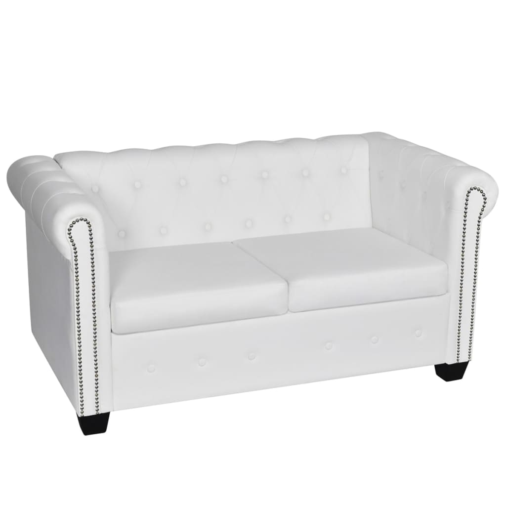 Chesterfield Sofa Set 2-Seater And 3-Seater White Faux Leather-vidaXL-Urbanheer