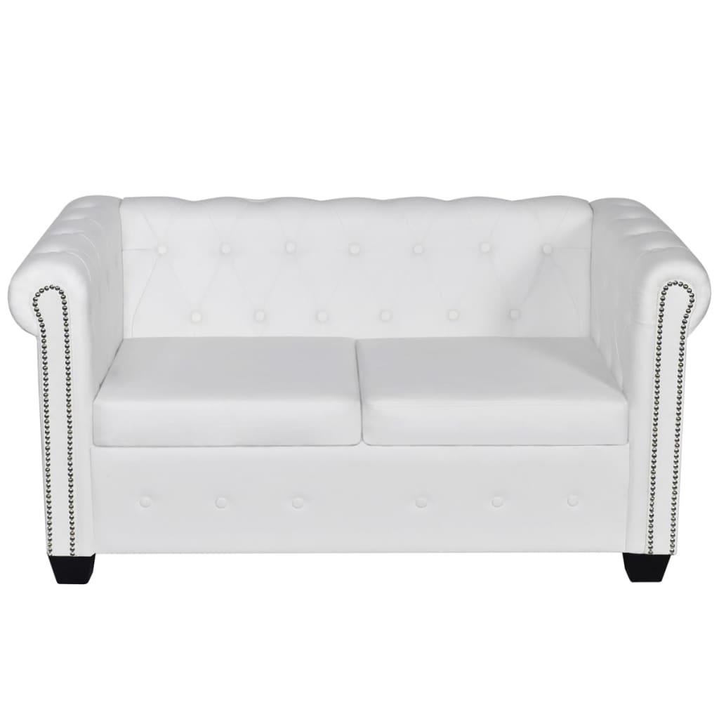 Chesterfield Sofa Set 2-Seater And 3-Seater White Faux Leather-vidaXL-Urbanheer
