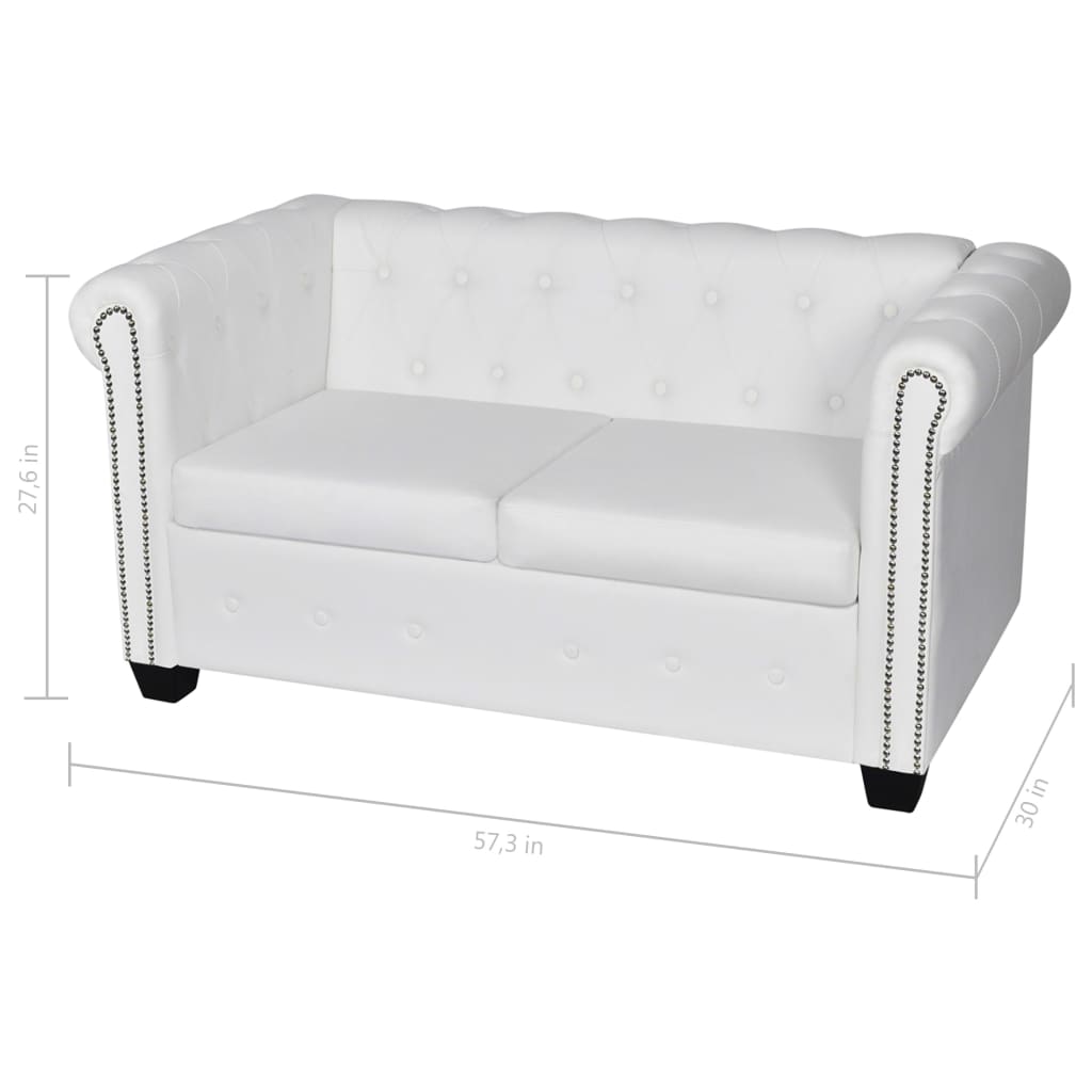 Chesterfield Sofa Set 2-Seater And 3-Seater White Faux Leather-vidaXL-Urbanheer