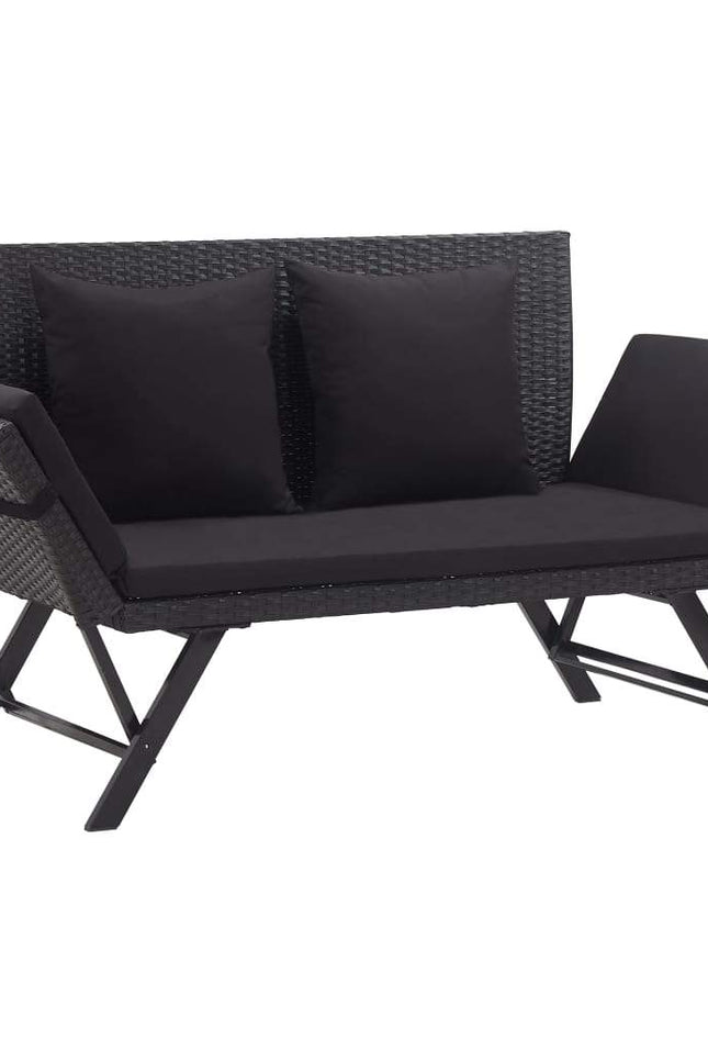 Garden Bench With Cushions Poly Rattan Outdoor Sun Bed Multi Colors-vidaXL-Black-Urbanheer