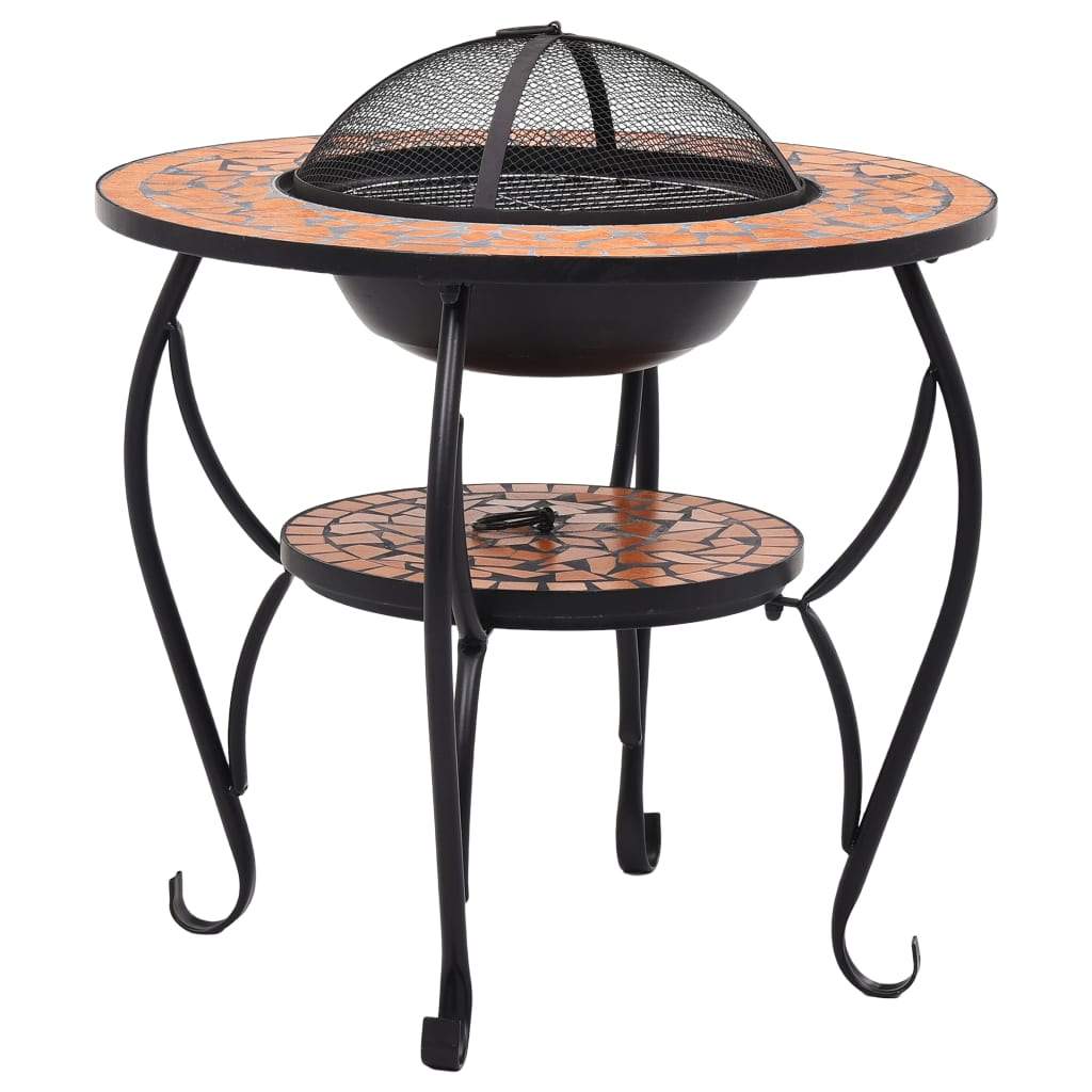 Mosaic Fire Pit Table 26.8" Ceramic Fireplace Heater Multi Designs-vidaXL-Terracotta and White-Urbanheer
