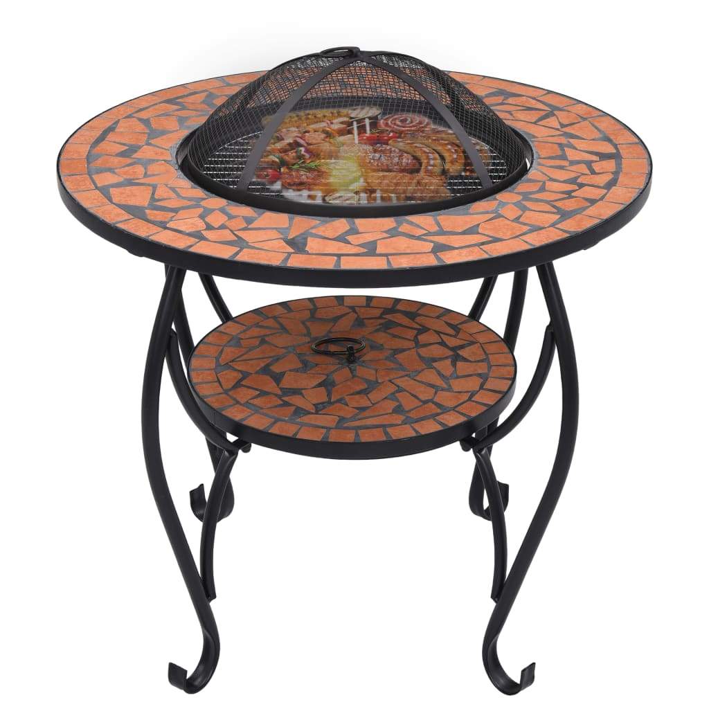 Mosaic Fire Pit Table 26.8" Ceramic Fireplace Heater Multi Designs-vidaXL-Terracotta and White-Urbanheer