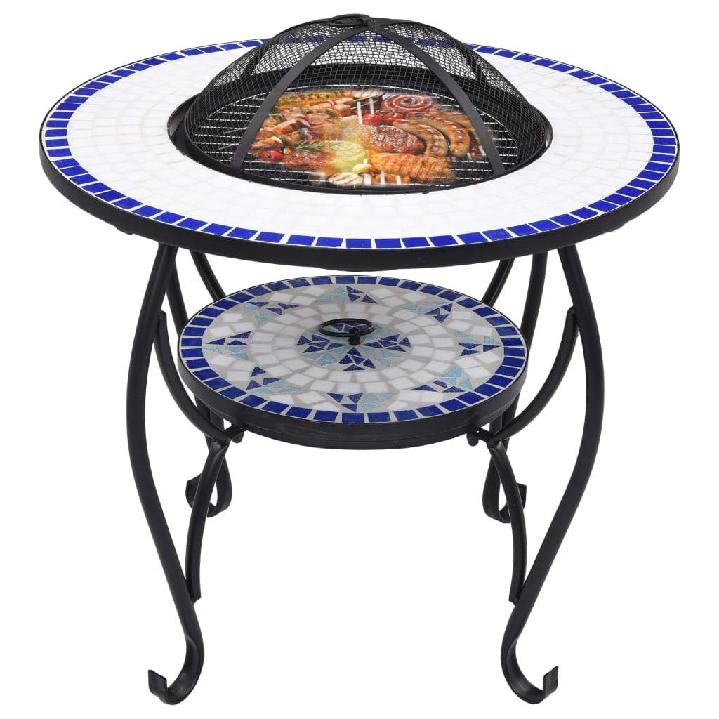 Mosaic Fire Pit Table 26.8" Ceramic Fireplace Heater Multi Designs-vidaXL-Terracotta and White-Urbanheer