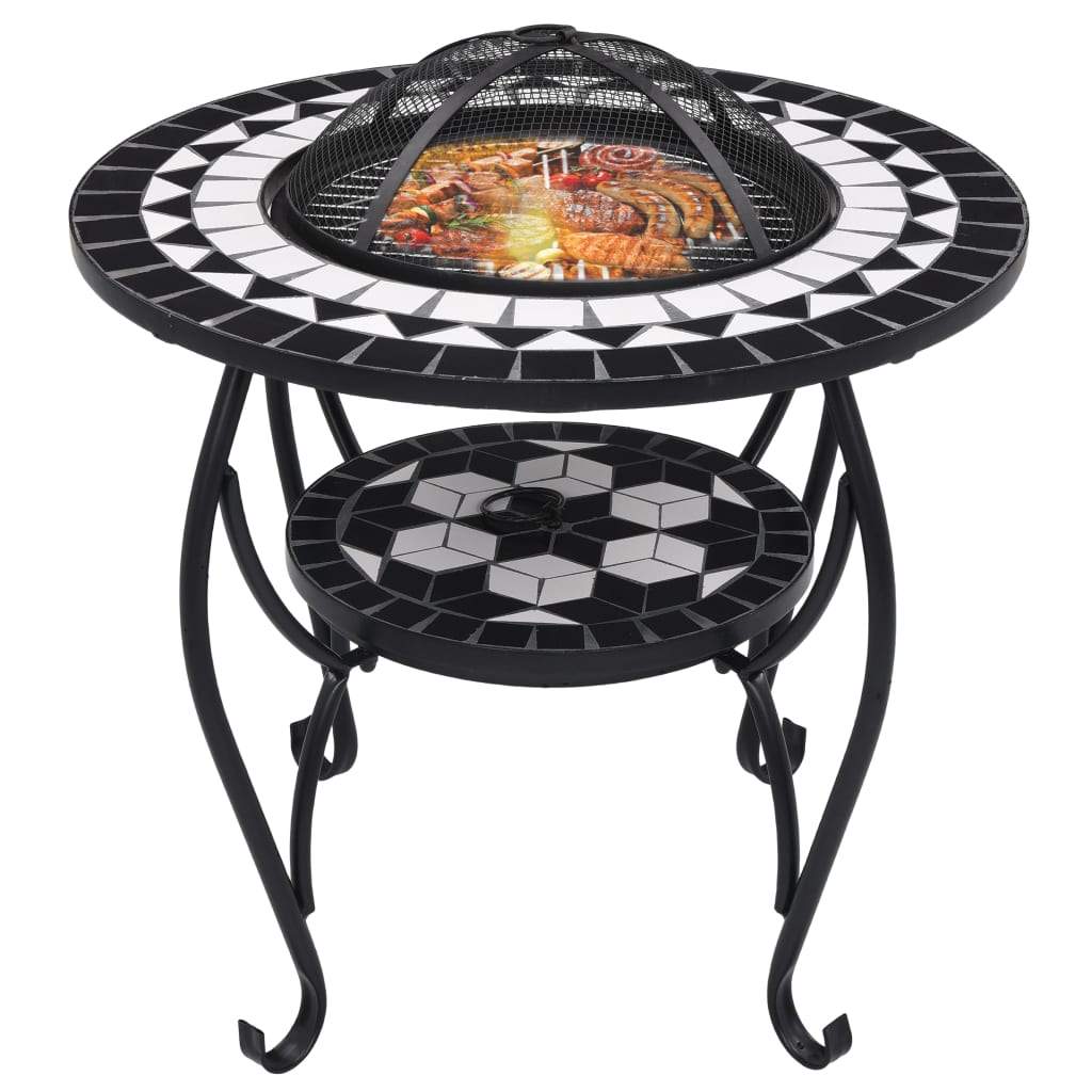 Mosaic Fire Pit Table 26.8" Ceramic Fireplace Heater Multi Designs-vidaXL-Terracotta and White-Urbanheer