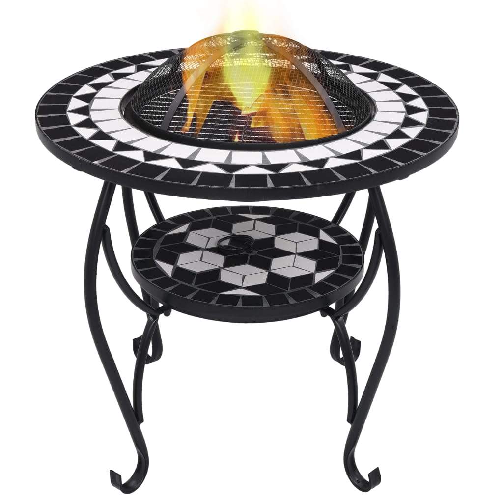 Mosaic Fire Pit Table 26.8" Ceramic Fireplace Heater Multi Designs-vidaXL-Black-Urbanheer