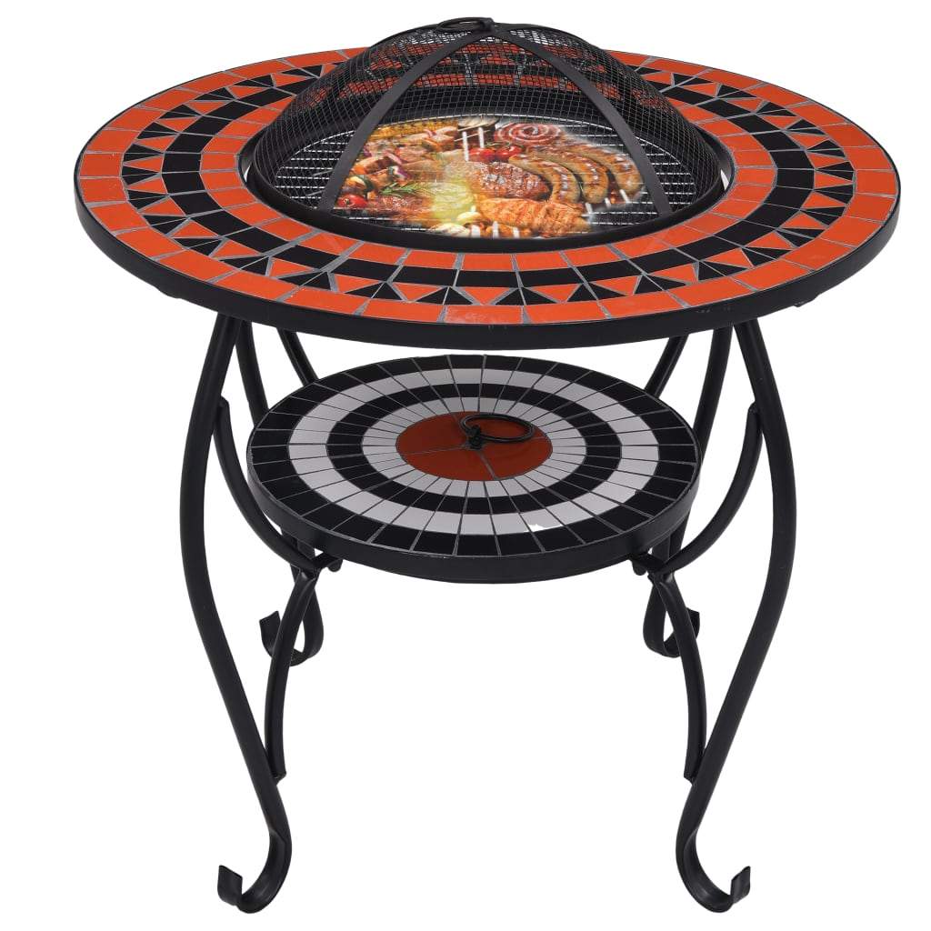 Mosaic Fire Pit Table 26.8" Ceramic Fireplace Heater Multi Designs-vidaXL-Terracotta and White-Urbanheer