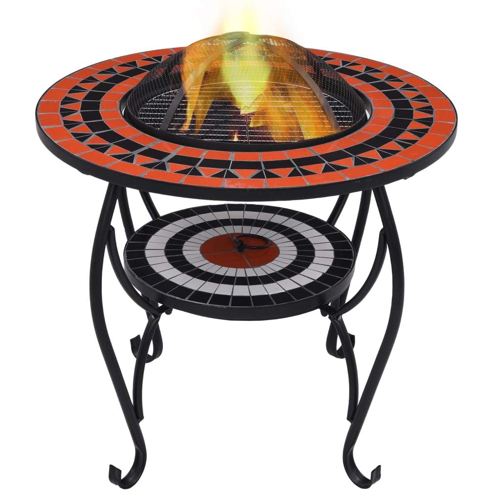 Mosaic Fire Pit Table 26.8" Ceramic Fireplace Heater Multi Designs-vidaXL-Terracotta and White-Urbanheer