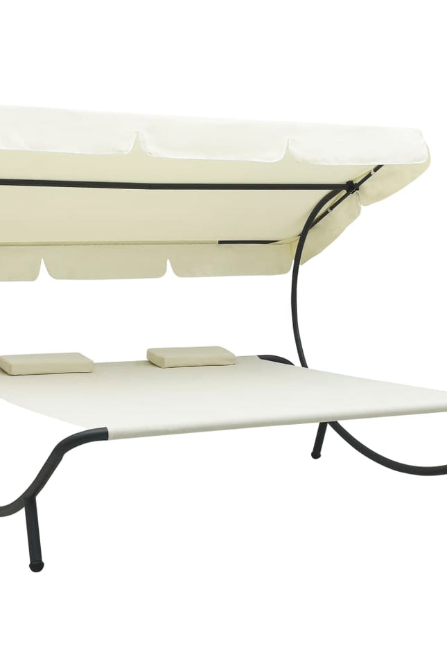 Outdoor Lounge Bed With Canopy And Pillows Garden Seating Multi Colors-vidaXL-Cream white-Urbanheer