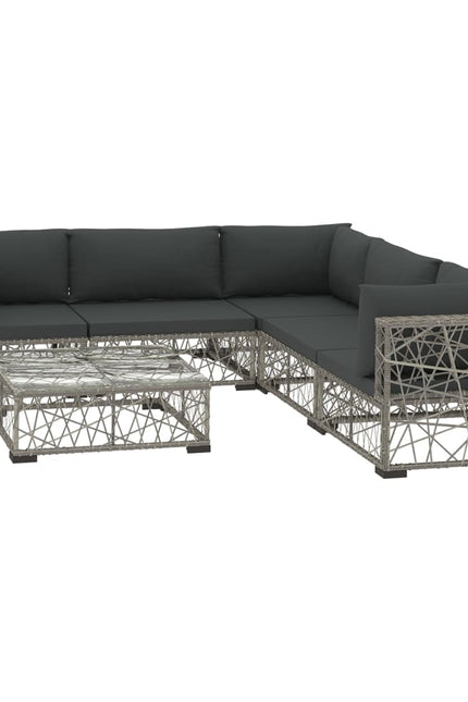 10 Piece Patio Lounge Set With Cushions Poly Rattan Gray-vidaXL-Urbanheer