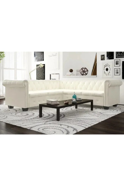 Chesterfield Corner Sofa 5-Seater Faux Leather Couch Seat Multi Colors-vidaXL-White-Urbanheer