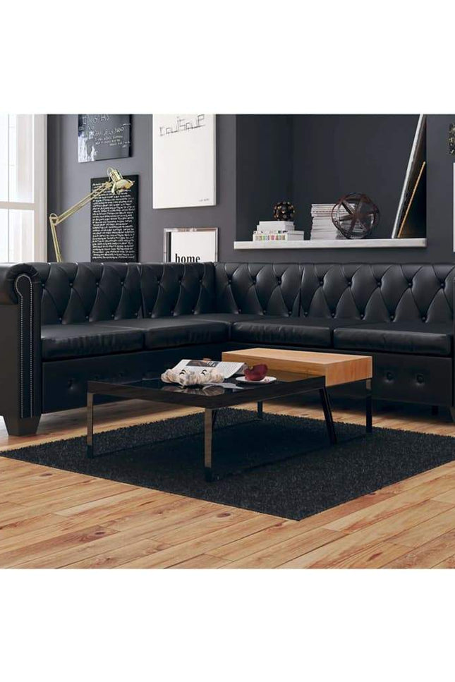 Chesterfield Corner Sofa 5-Seater Faux Leather Couch Seat Multi Colors-vidaXL-Black-Urbanheer