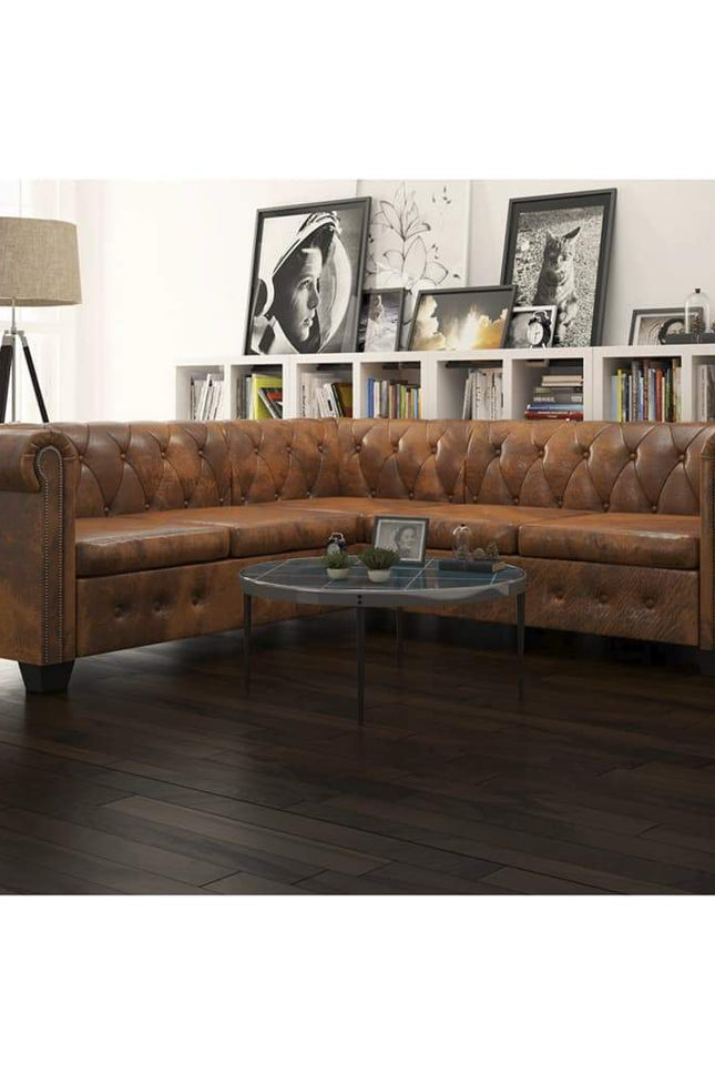 Chesterfield Corner Sofa 5-Seater Faux Leather Couch Seat Multi Colors-vidaXL-Brown-Urbanheer