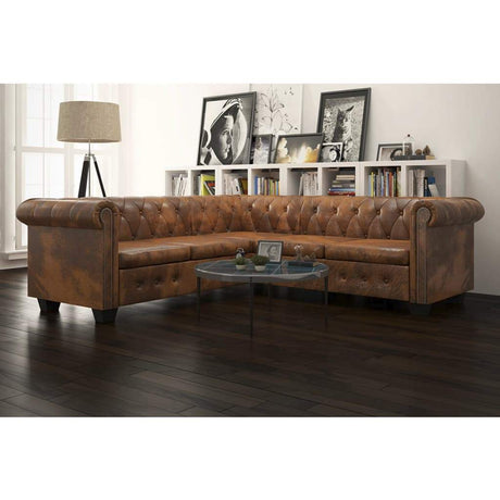 Chesterfield Corner Sofa 5-Seater Faux Leather Couch Seat Multi Colors