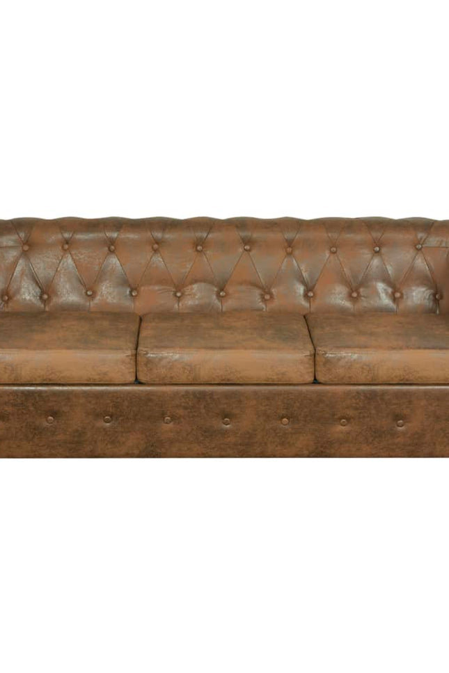 Chesterfield Sofa 3-Seater Brown Faux Leather-vidaXL-Urbanheer