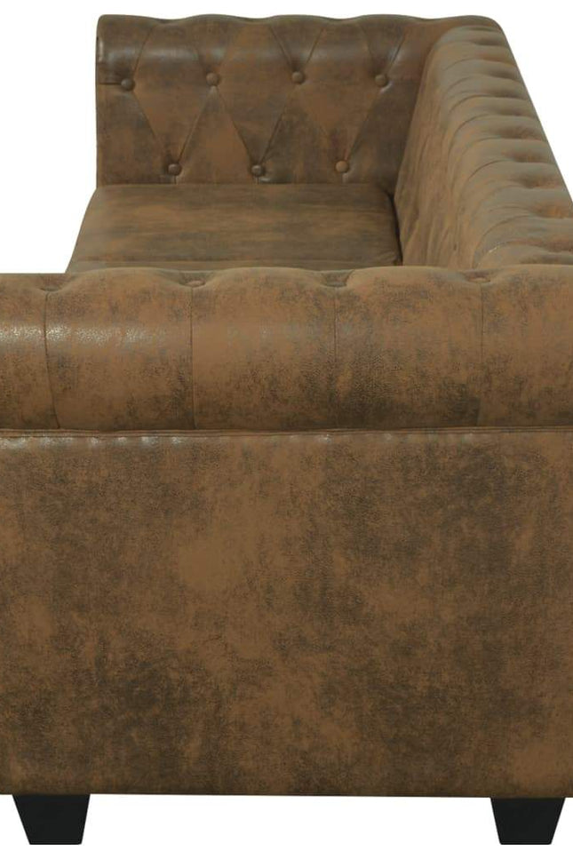 Chesterfield Sofa 3-Seater Brown Faux Leather-vidaXL-Urbanheer