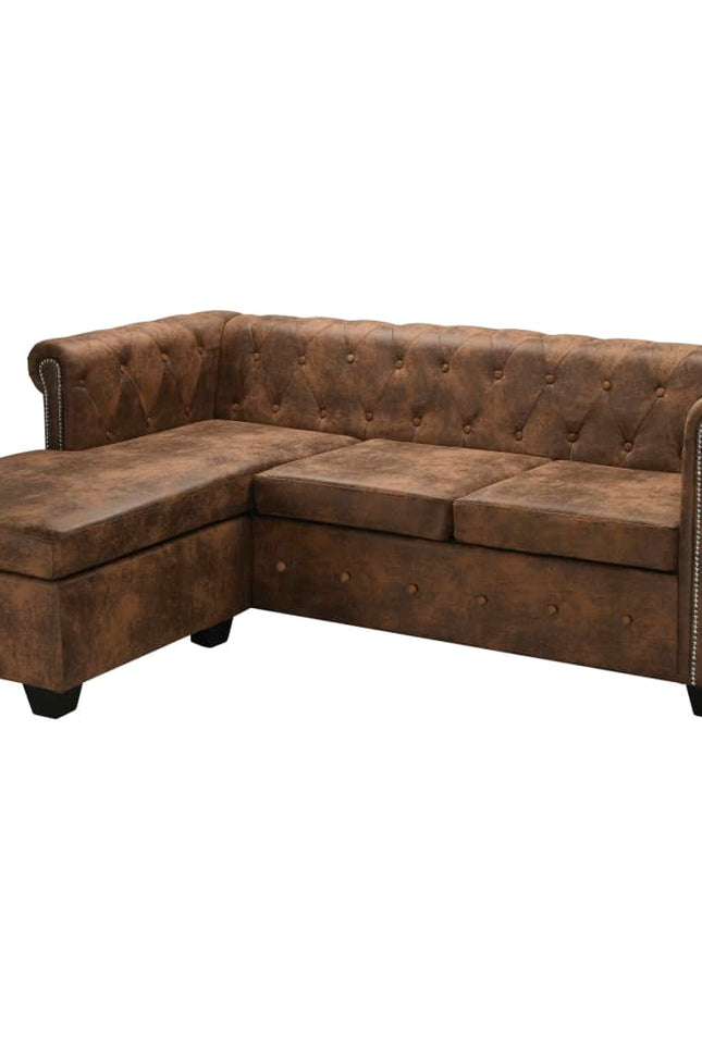 L-Shaped Chesterfield Sofa Artificial Leather Seat Brown/Black/White-vidaXL-Brown-Urbanheer
