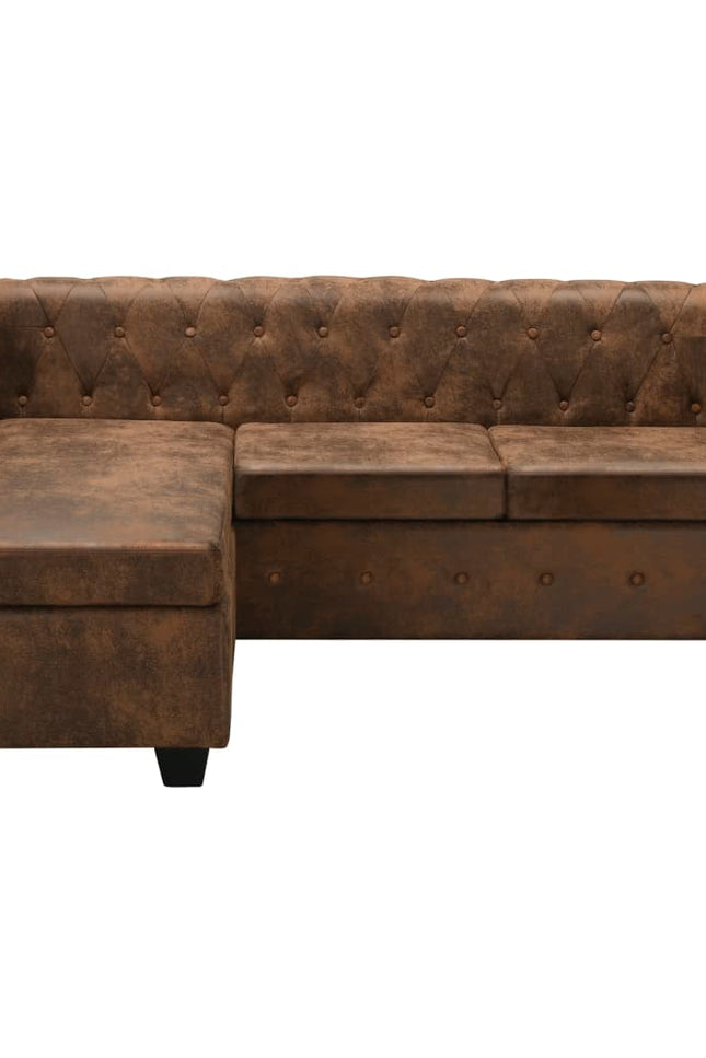 L-Shaped Chesterfield Sofa Artificial Leather Seat Brown/Black/White-vidaXL-Urbanheer