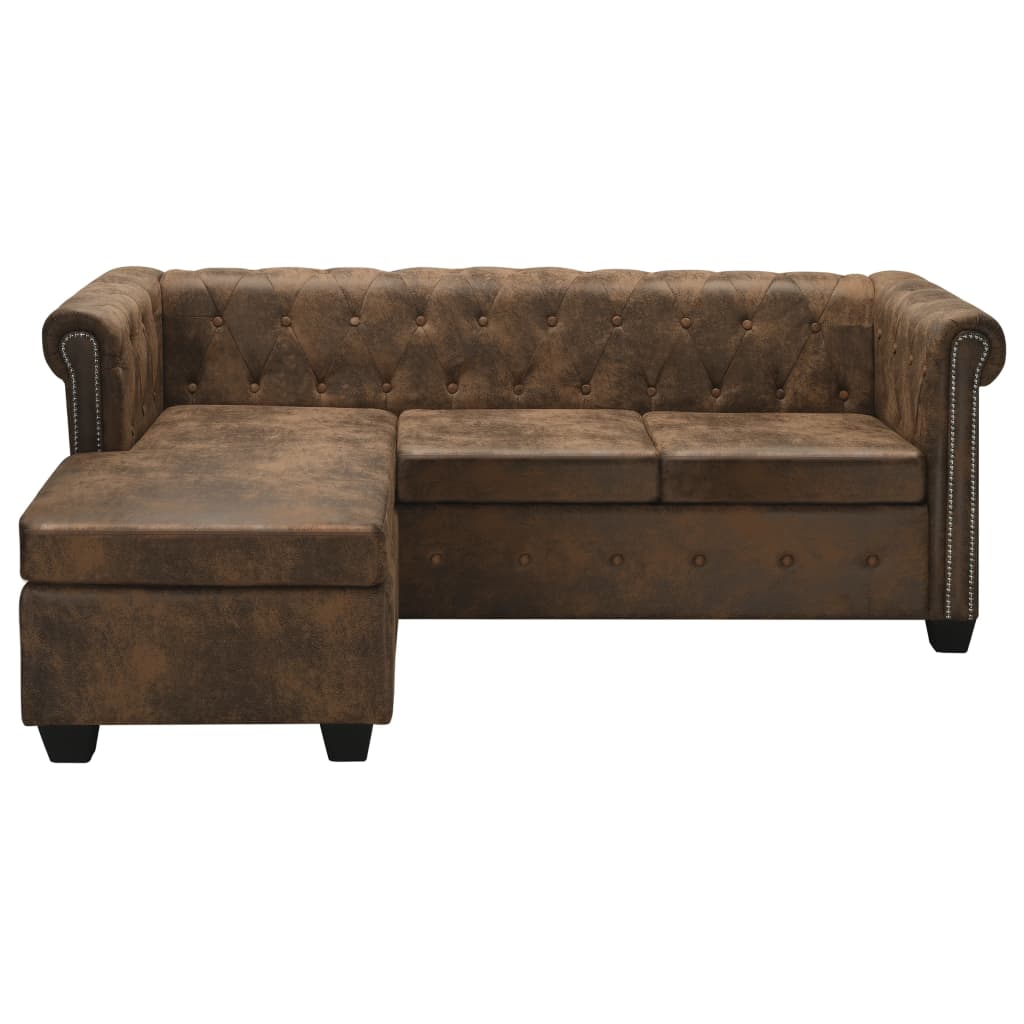 L-Shaped Chesterfield Sofa Artificial Leather Seat Brown/Black/White-vidaXL-Brown-Urbanheer
