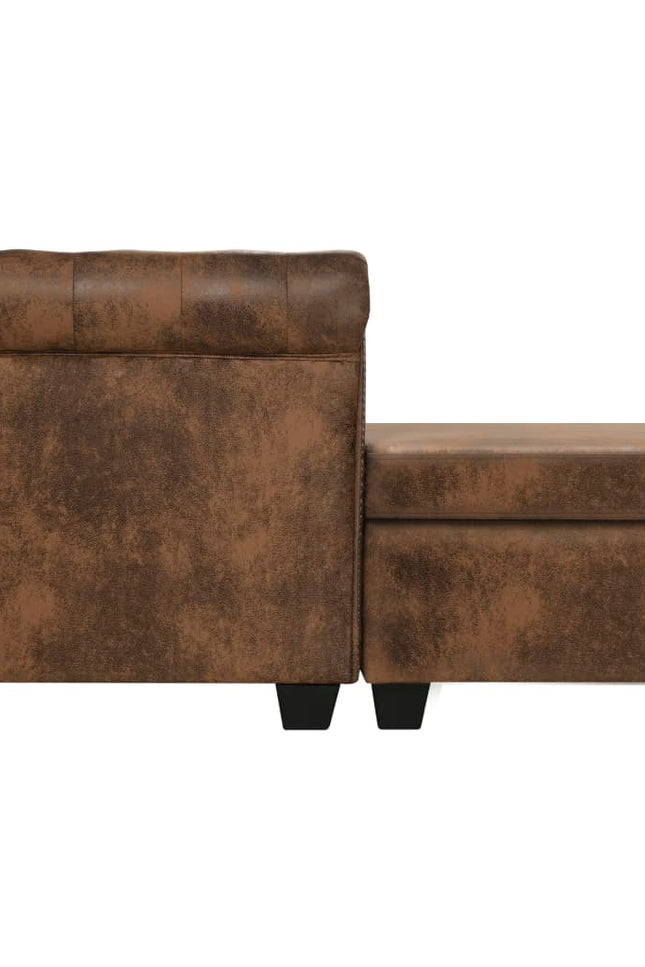 L-Shaped Chesterfield Sofa Artificial Leather Seat Brown/Black/White-vidaXL-Urbanheer
