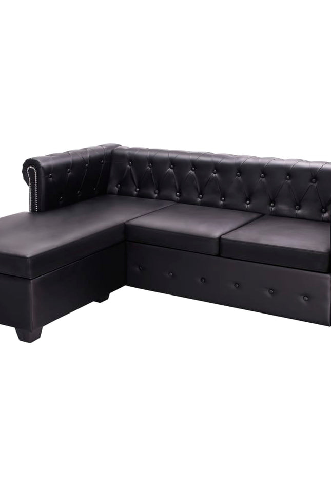 L-Shaped Chesterfield Sofa Artificial Leather Seat Brown/Black/White-vidaXL-Black-Urbanheer
