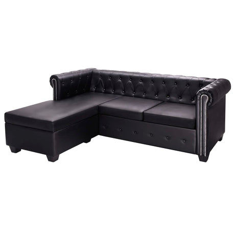 L-shaped Chesterfield Sofa Artificial Leather Seat Brown/Black/White