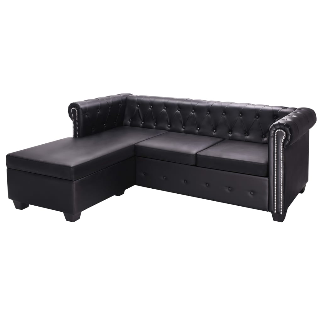 L-Shaped Chesterfield Sofa Artificial Leather Seat Brown/Black/White-vidaXL-Brown-Urbanheer