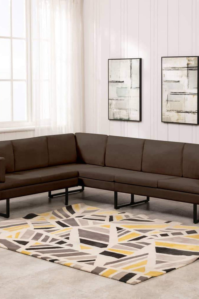 Corner Sofa L-Shaped Fabric Steel Chaise Lounge Loveseat Multi Colors-vidaXL-Brown-Urbanheer