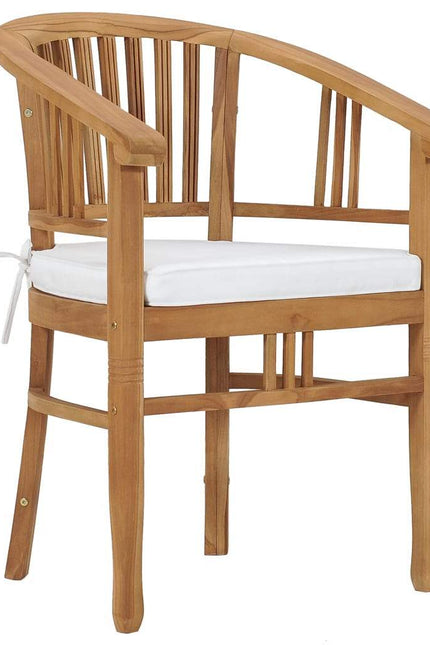 2X Solid Teak Wood Garden Chairs With White/Gray Cushions Outdoor Seat-vidaXL-Urbanheer