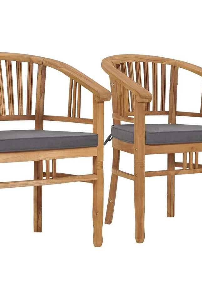 2X Solid Teak Wood Garden Chairs With White/Gray Cushions Outdoor Seat-vidaXL-brown and grey-1-Urbanheer