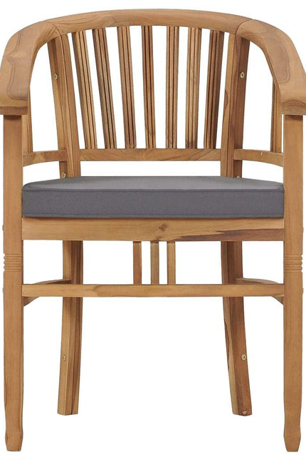 2X Solid Teak Wood Garden Chairs With White/Gray Cushions Outdoor Seat-vidaXL-Urbanheer