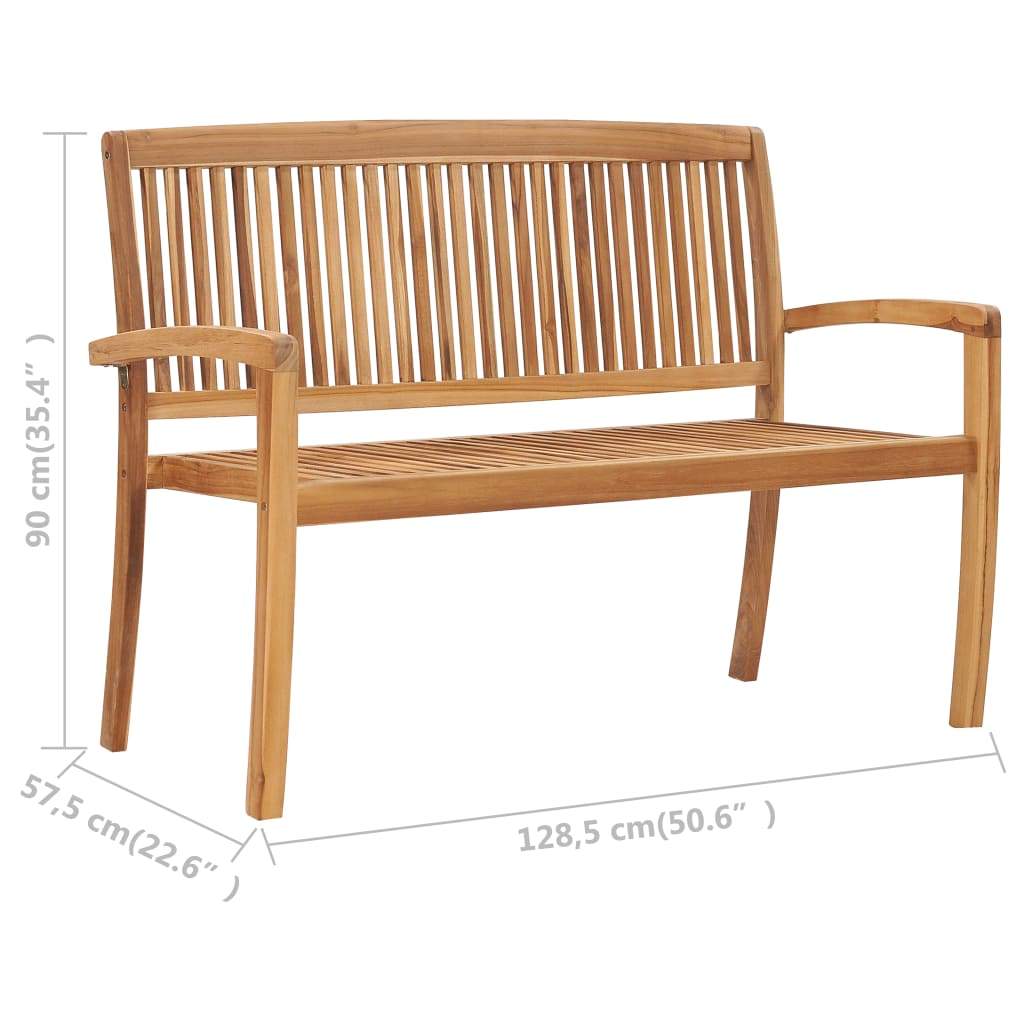 Solid Teak Wood 2-Seater Stacking Garden Bench Lounge Seat 50.6"/62.6"-vidaXL-50.6"/ 2-Urbanheer