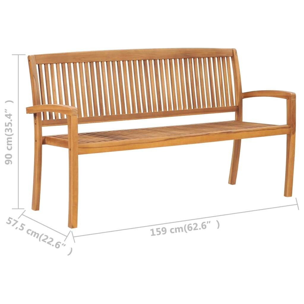 Solid Teak Wood 2-Seater Stacking Garden Bench Lounge Seat 50.6"/62.6"-vidaXL-50.6"/ 2-Urbanheer