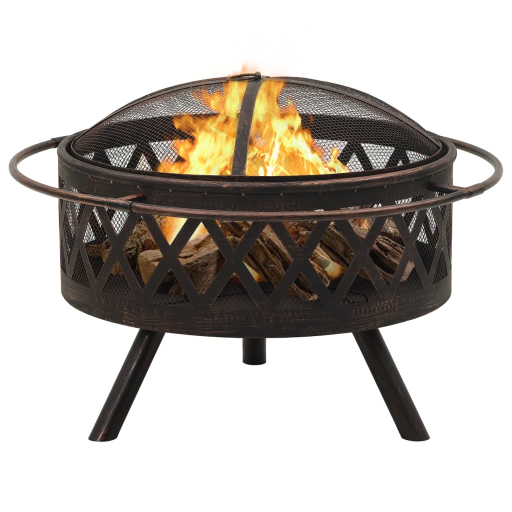 Rustic Fire Pit With Poker 29.9 Xxl Steel"-vidaXL-Urbanheer