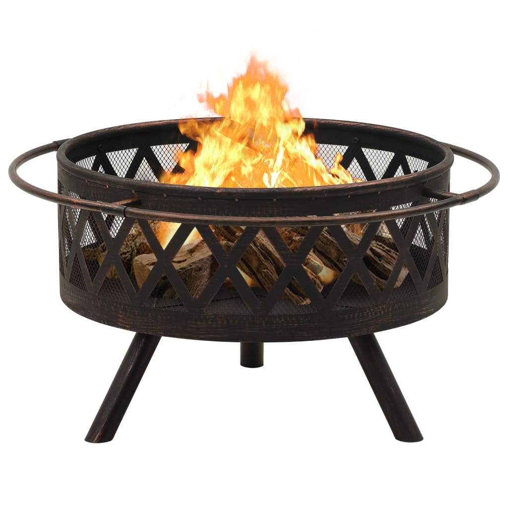 Rustic Fire Pit With Poker 29.9 Xxl Steel"-vidaXL-Urbanheer