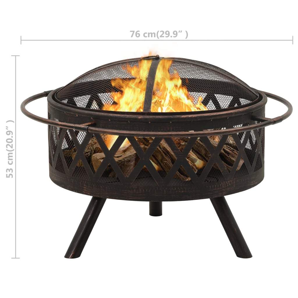 Rustic Fire Pit With Poker 29.9 Xxl Steel"-vidaXL-Urbanheer