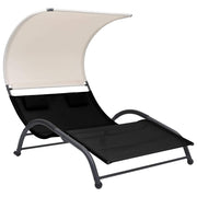 Vidaxl Double Sun Lounger W/Canopy Textilene Sunlounger Daybed Multi Colors-Furniture > Outdoor Furniture > Outdoor Seating > Sun Loungers-vidaXL-Black-Urbanheer