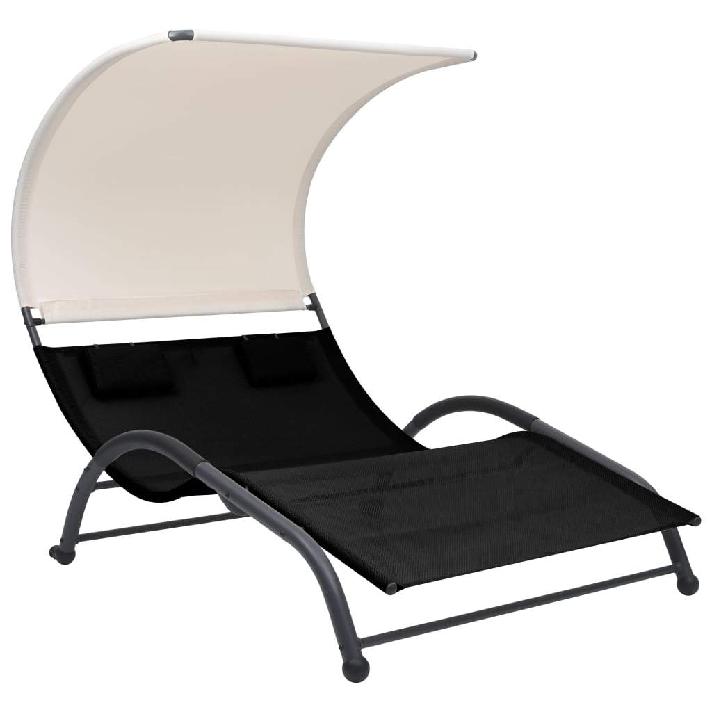 Vidaxl Double Sun Lounger W/Canopy Textilene Sunlounger Daybed Multi Colors-Furniture > Outdoor Furniture > Outdoor Seating > Sun Loungers-vidaXL-Black-Urbanheer