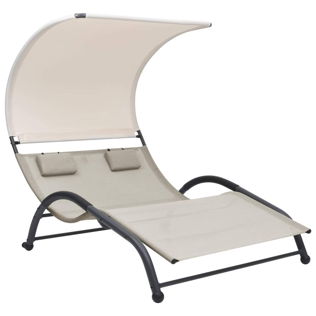 Vidaxl Double Sun Lounger W/Canopy Textilene Sunlounger Daybed Multi Colors-Furniture > Outdoor Furniture > Outdoor Seating > Sun Loungers-vidaXL-Black-Urbanheer