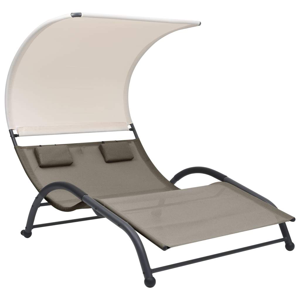 Vidaxl Double Sun Lounger W/Canopy Textilene Sunlounger Daybed Multi Colors-Furniture > Outdoor Furniture > Outdoor Seating > Sun Loungers-vidaXL-Black-Urbanheer