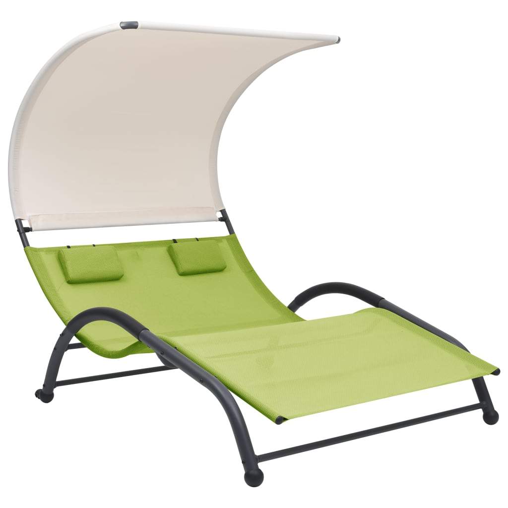 Vidaxl Double Sun Lounger W/Canopy Textilene Sunlounger Daybed Multi Colors-Furniture > Outdoor Furniture > Outdoor Seating > Sun Loungers-vidaXL-Black-Urbanheer